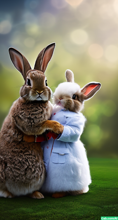 bunny in the arms of a bunny, doll, #tall, fuzzy, fluffy bunny, embracing, storybook, nick butterworth.png